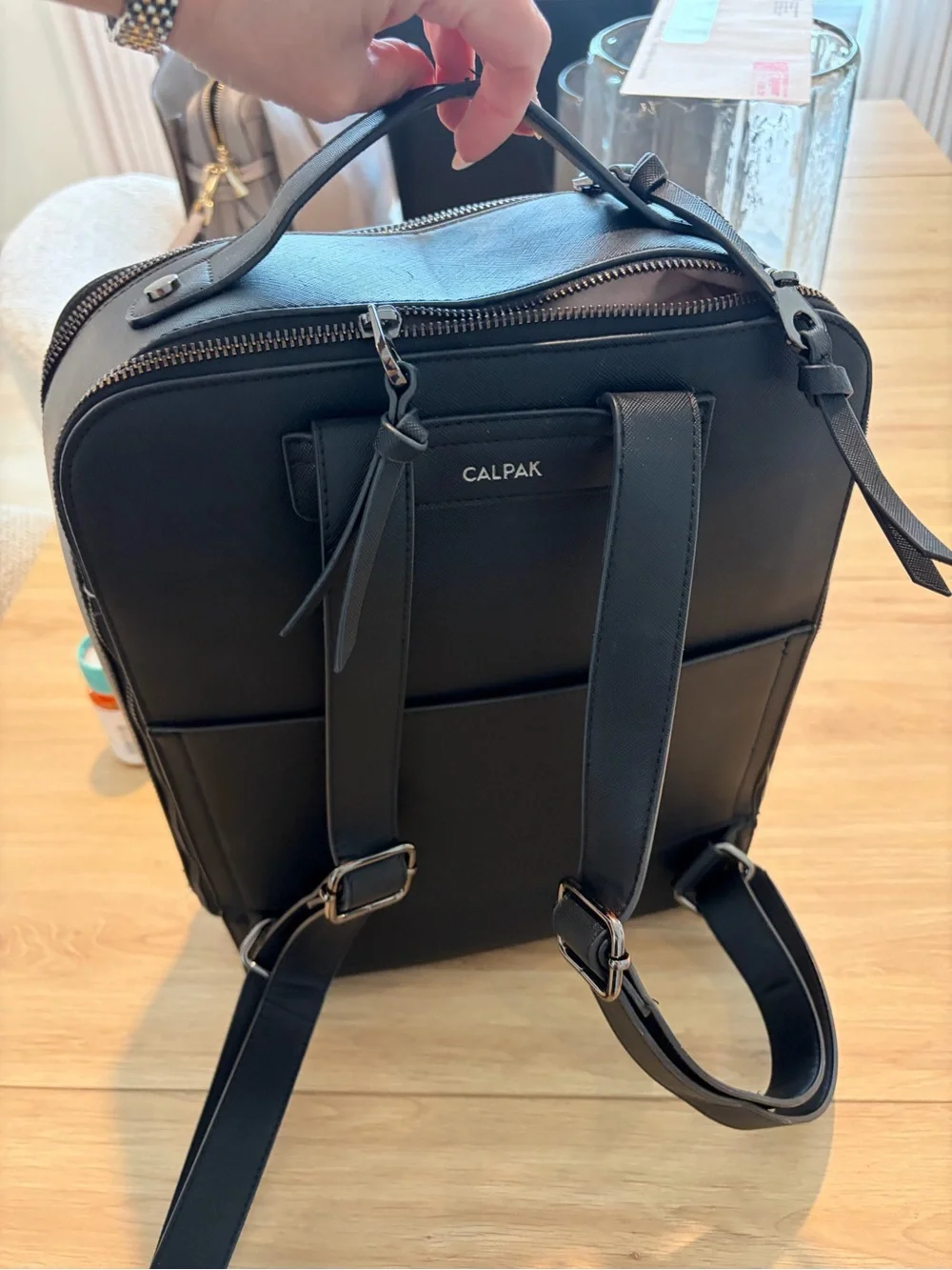 Calpak Black Leatherette Convertible Backpack